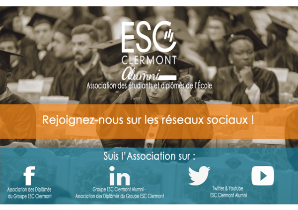 Rejoignez la communauté des diplômés et des étudiants ESC Clermont sur les réseaux sociaux !