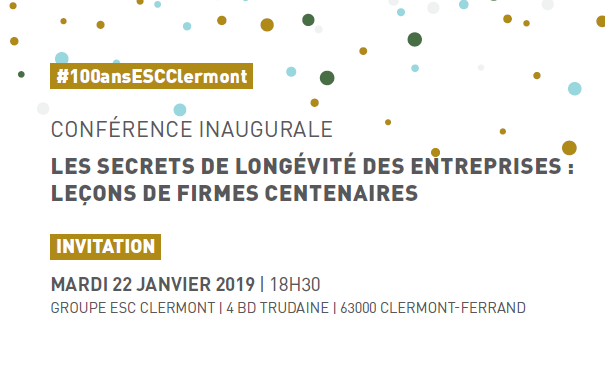 Invitation Conférence Inaugurale du Centenaire de l'Ecole le 22 Janvier 2019