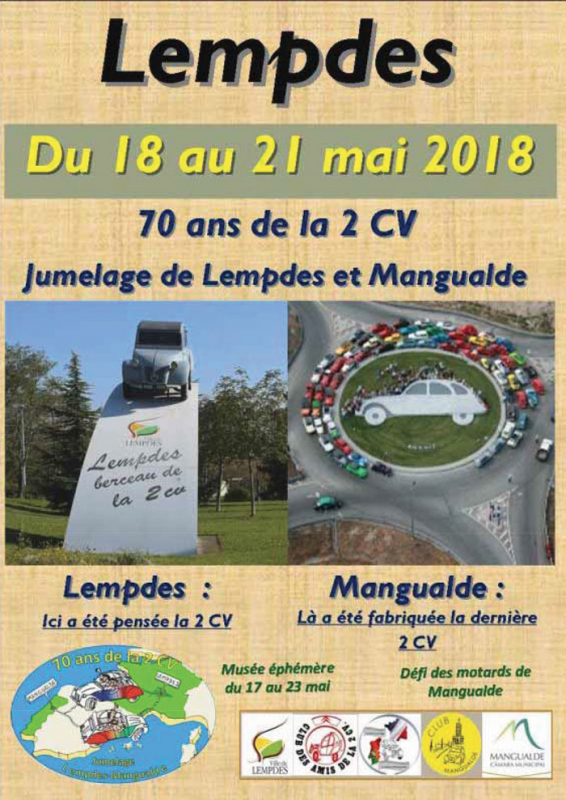 Les 70 ans de la 2 CV : du 18 au 21 Mai 2018 à Lempdes